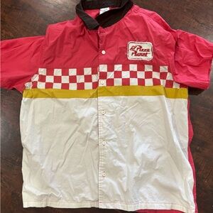 Disney Red and White Pizza Planet Casual Button Down Shirt xl
